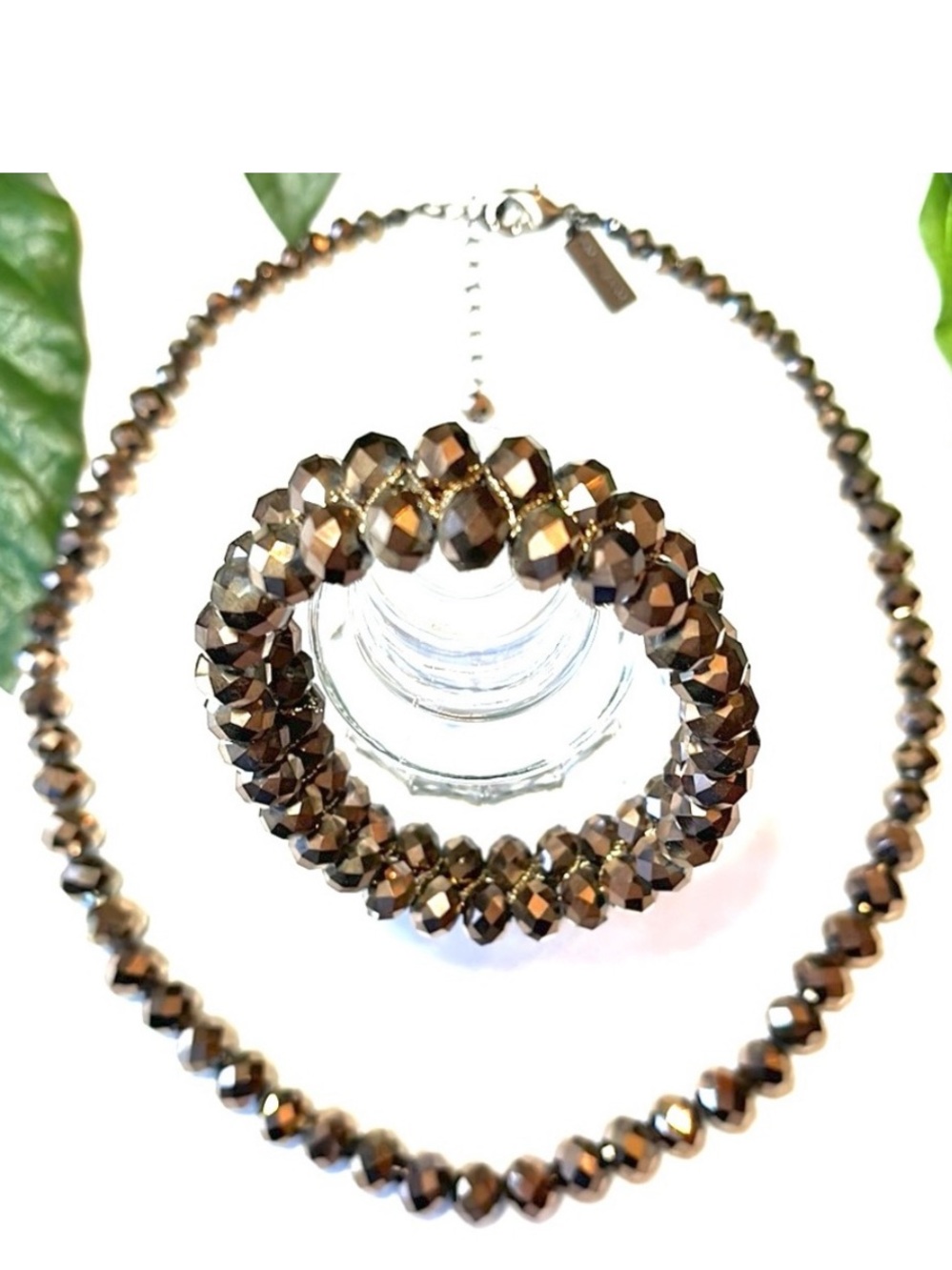 THE LIMITED BROWN BEAD NECKLACE & STRETCH BRACELET SET